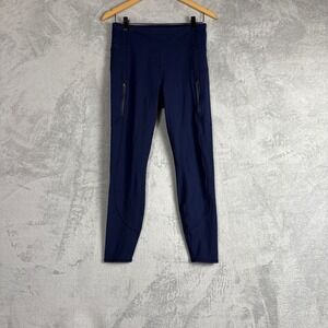 Athleta Rainier Tight Leggings Womens Medium Navy Blue High Rise Zip‎ Pockets